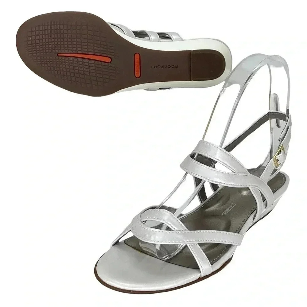 NWOB Rockport Zandra Pearlescent Faux Leather Womens Slingback Sandals - Picture 10 of 10